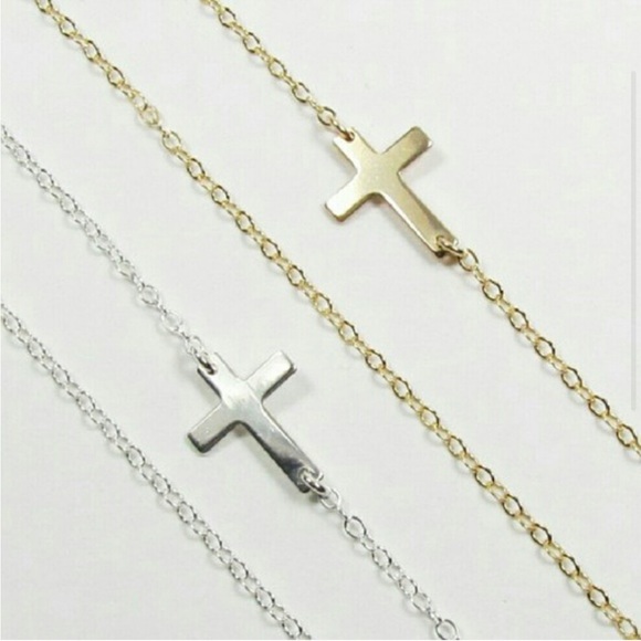 Long Delicate Sideways Cross Necklace - Picture 2 of 4